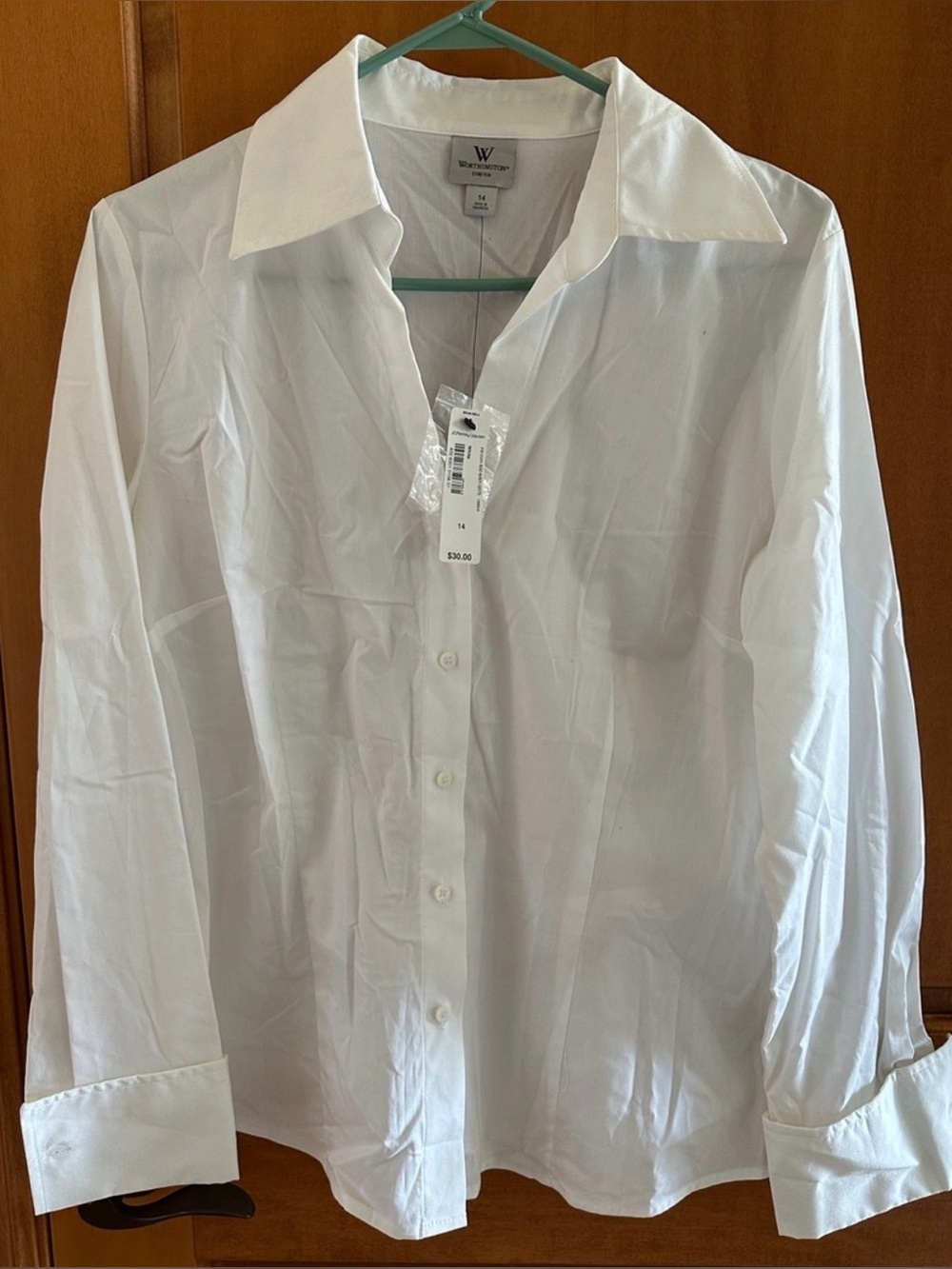 NWT Worthington White Stretch Cotton Button Down Blouse 14 🤍